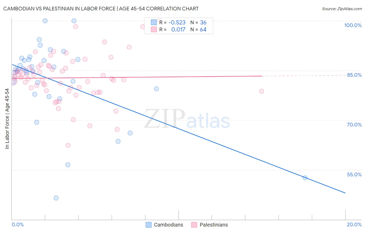 Cambodian vs Palestinian In Labor Force | Age 45-54