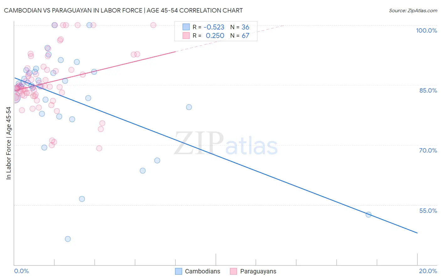 Cambodian vs Paraguayan In Labor Force | Age 45-54