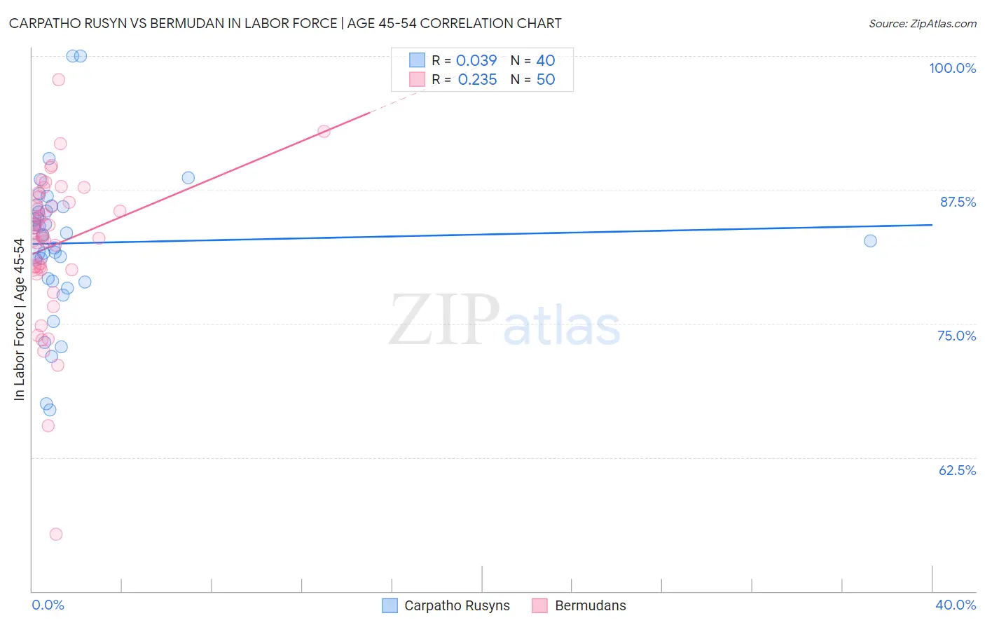 Carpatho Rusyn vs Bermudan In Labor Force | Age 45-54