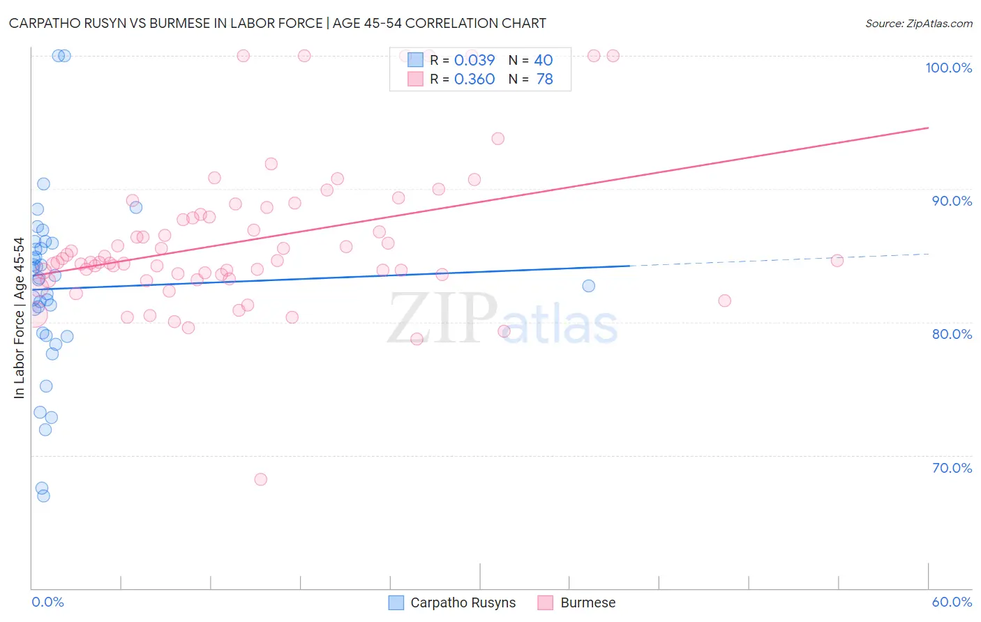 Carpatho Rusyn vs Burmese In Labor Force | Age 45-54