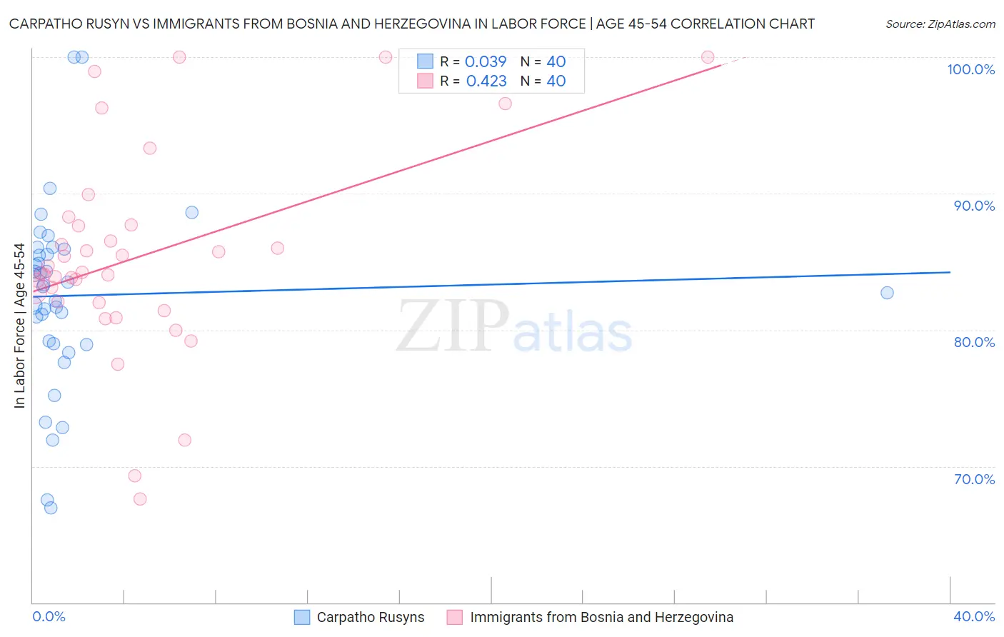 Carpatho Rusyn vs Immigrants from Bosnia and Herzegovina In Labor Force | Age 45-54