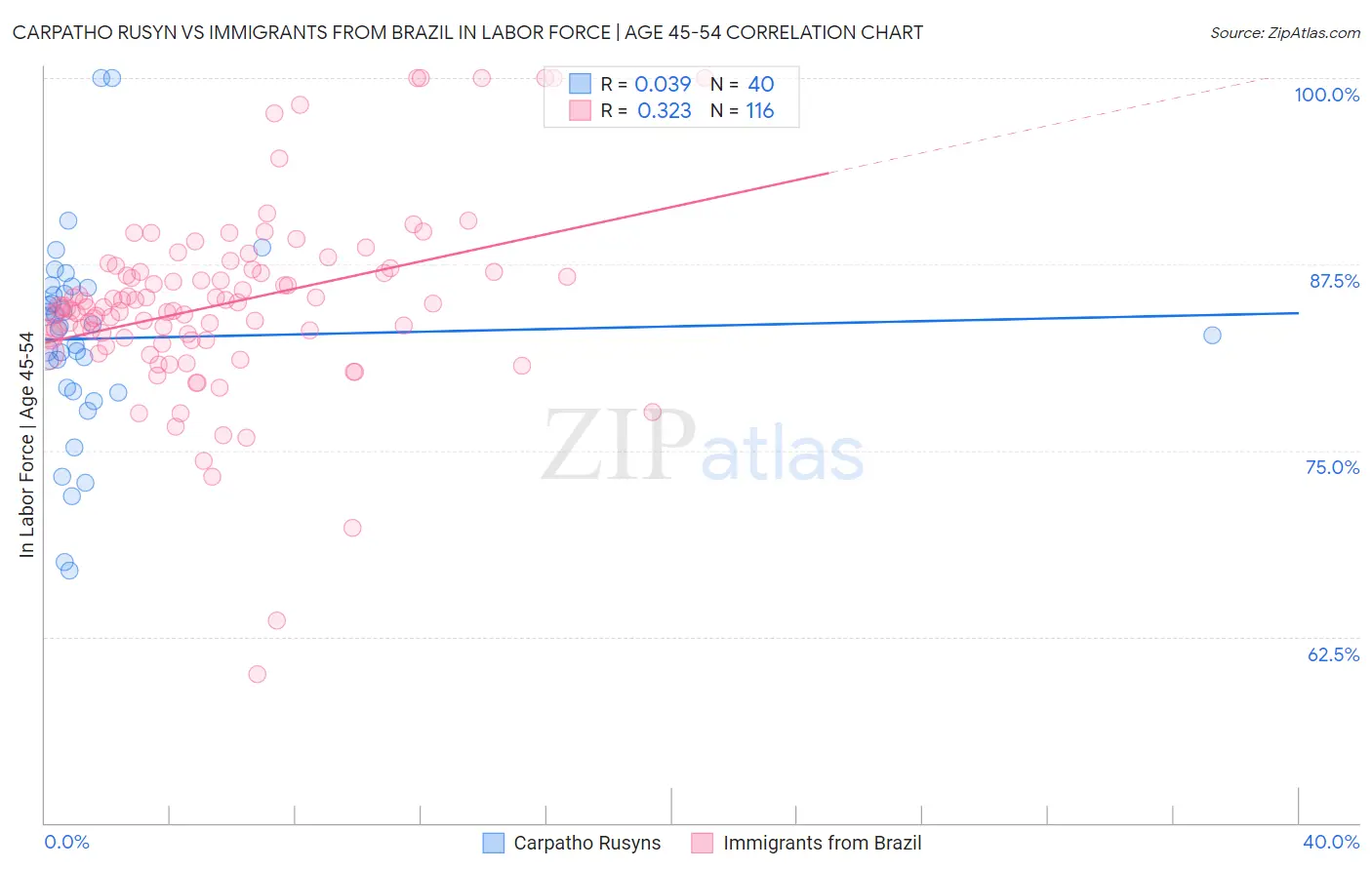 Carpatho Rusyn vs Immigrants from Brazil In Labor Force | Age 45-54