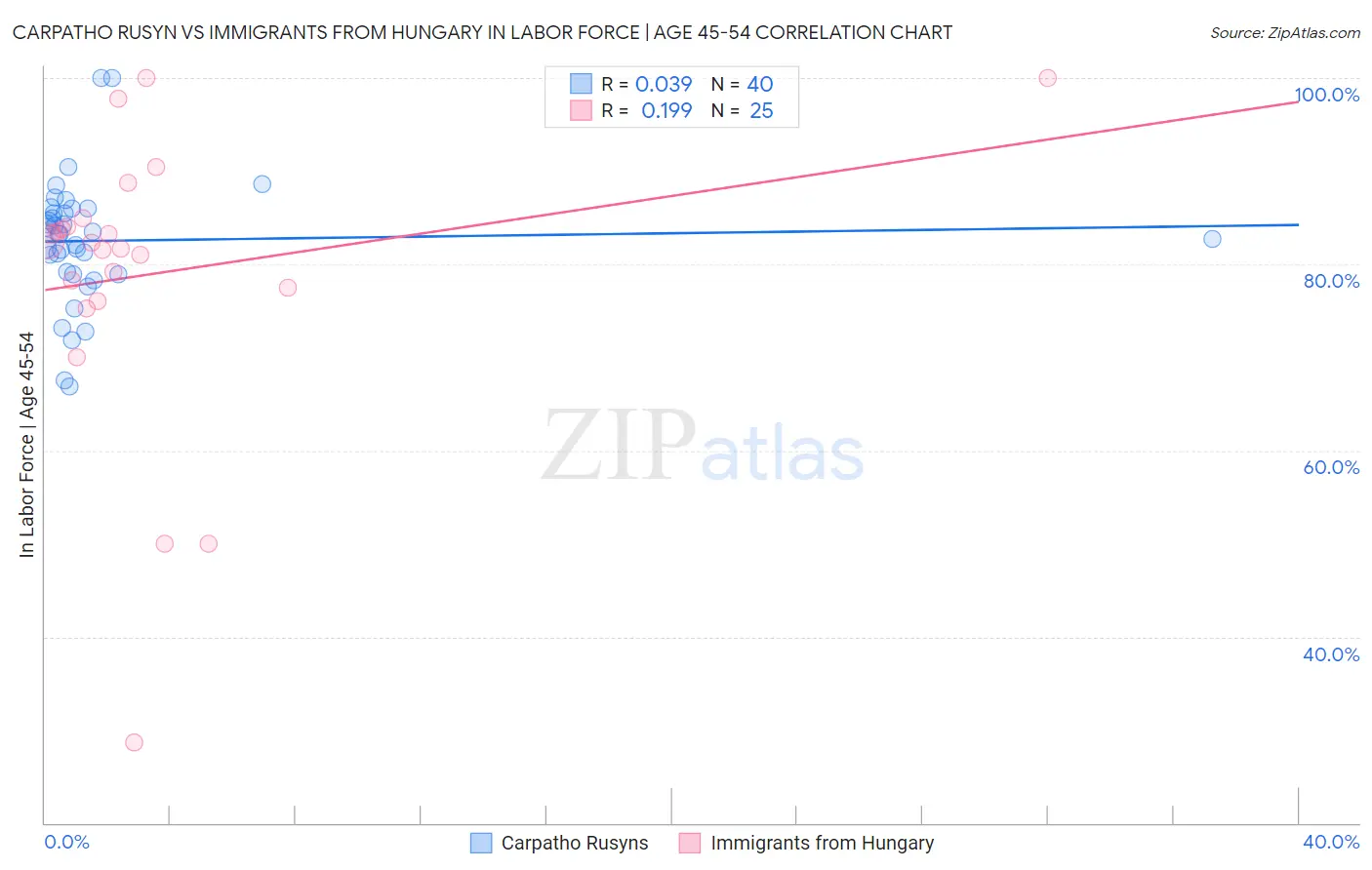 Carpatho Rusyn vs Immigrants from Hungary In Labor Force | Age 45-54