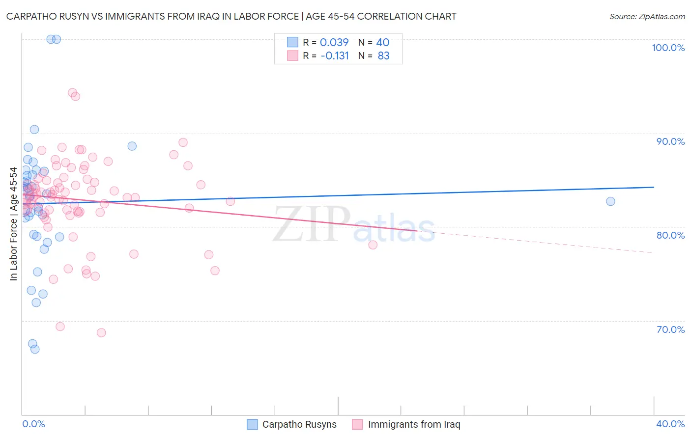 Carpatho Rusyn vs Immigrants from Iraq In Labor Force | Age 45-54