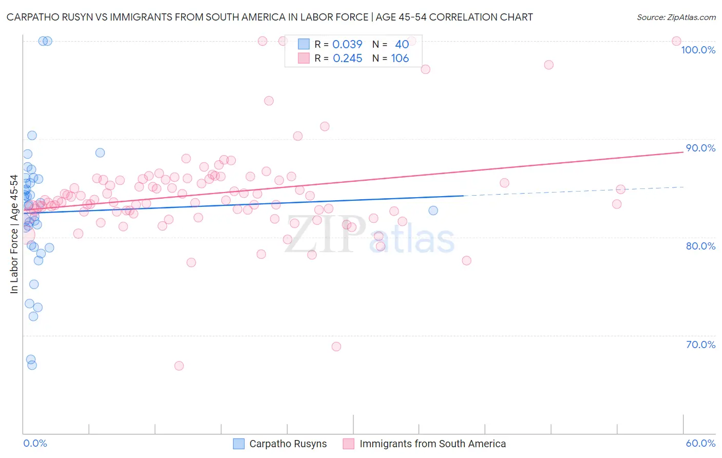 Carpatho Rusyn vs Immigrants from South America In Labor Force | Age 45-54