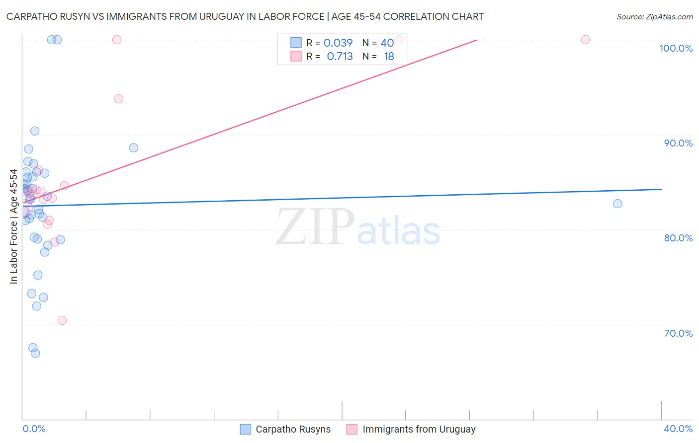 Carpatho Rusyn vs Immigrants from Uruguay In Labor Force | Age 45-54