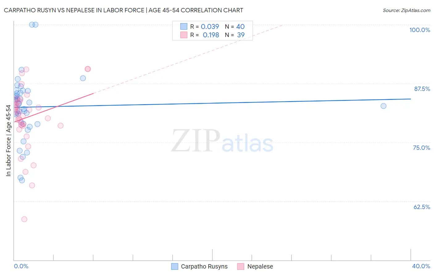 Carpatho Rusyn vs Nepalese In Labor Force | Age 45-54