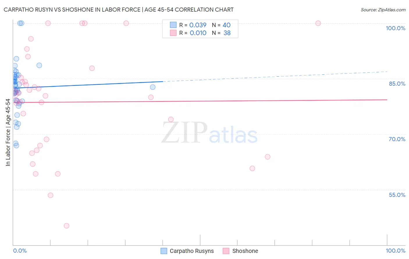 Carpatho Rusyn vs Shoshone In Labor Force | Age 45-54