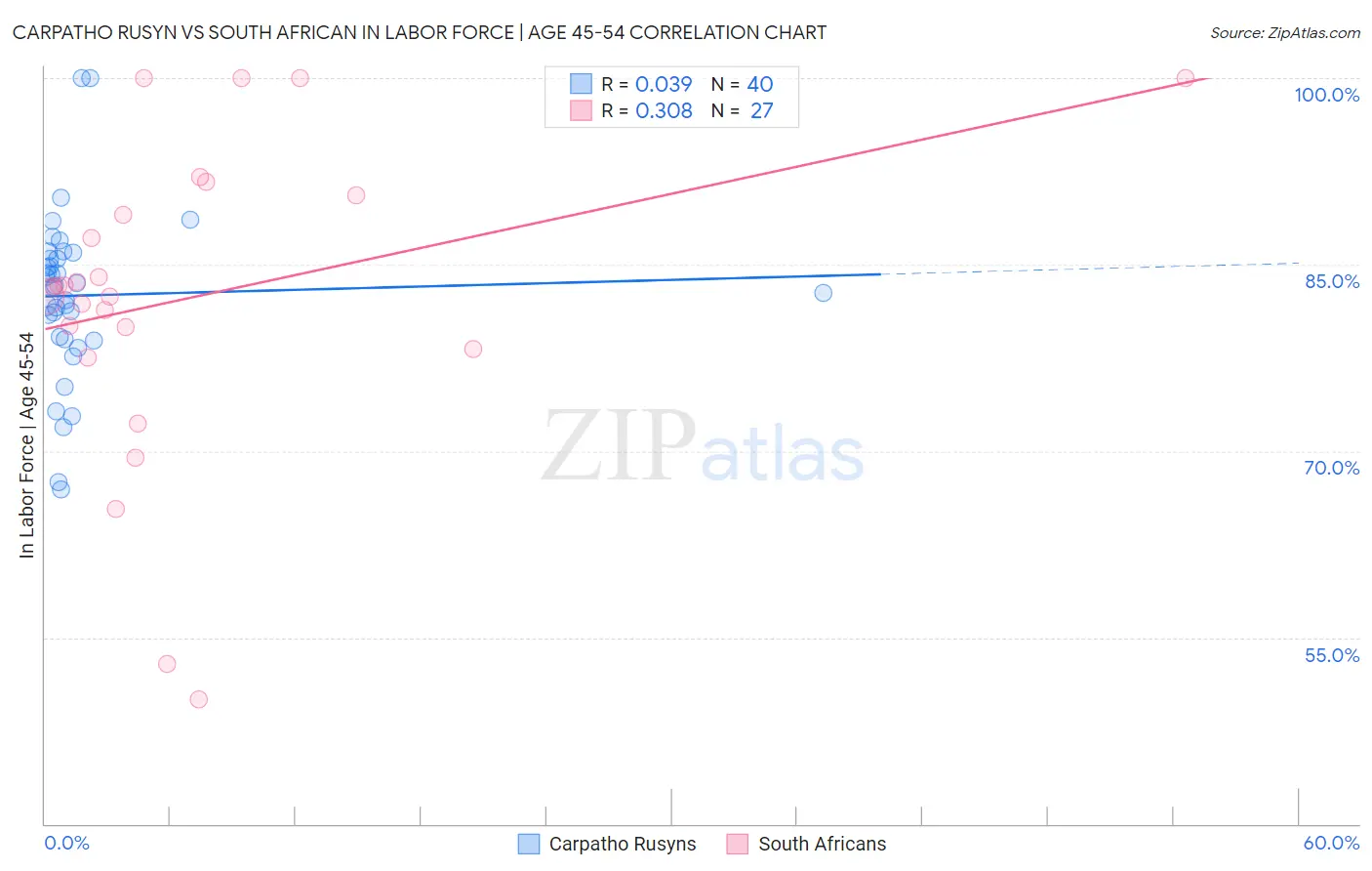 Carpatho Rusyn vs South African In Labor Force | Age 45-54