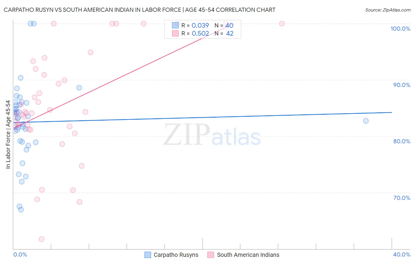 Carpatho Rusyn vs South American Indian In Labor Force | Age 45-54