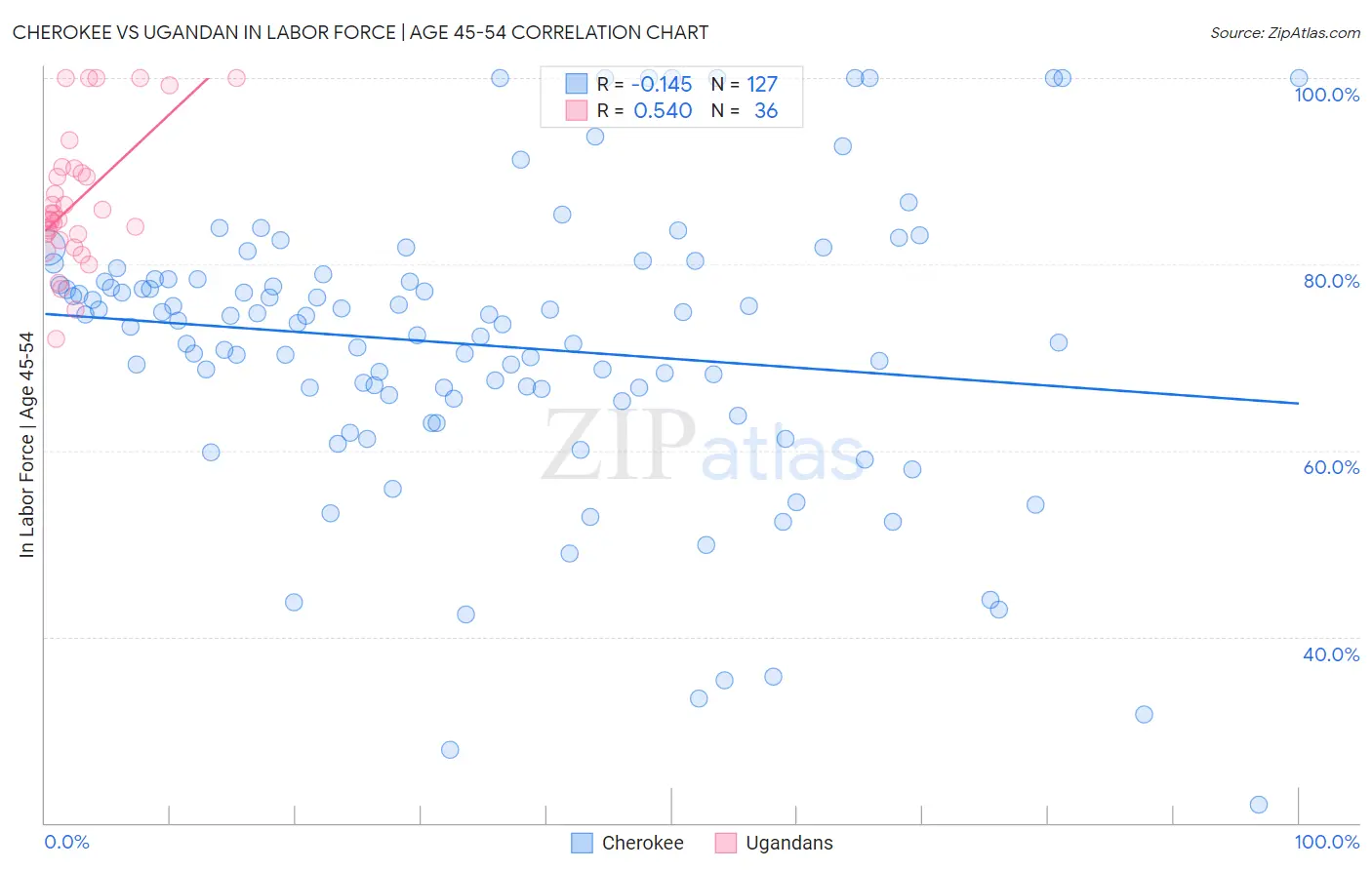 Cherokee vs Ugandan In Labor Force | Age 45-54
