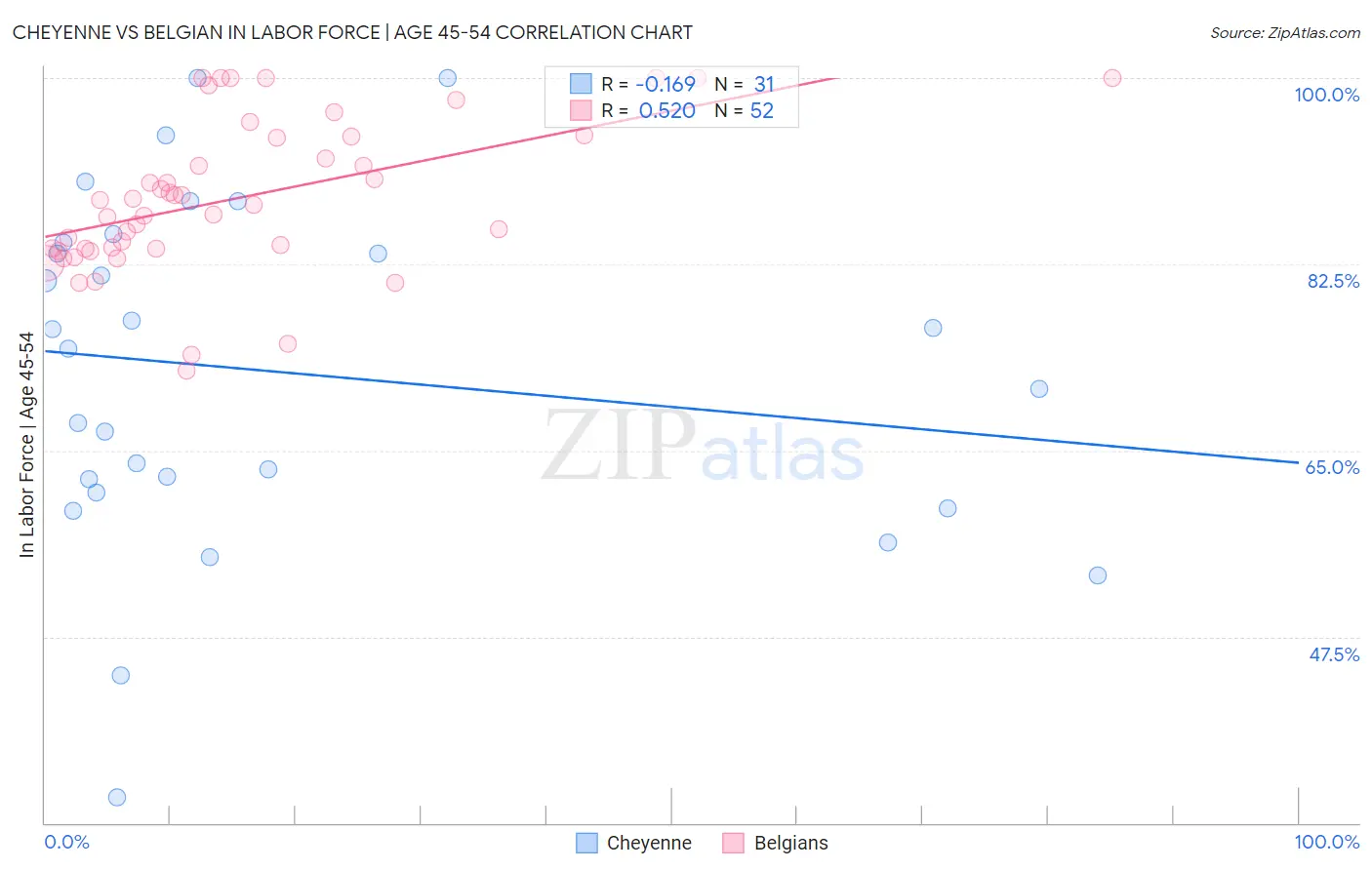 Cheyenne vs Belgian In Labor Force | Age 45-54