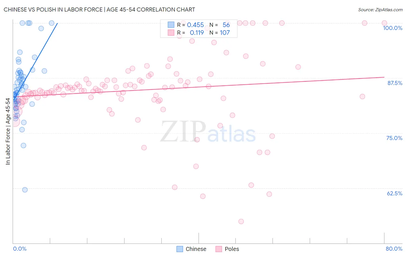 Chinese vs Polish In Labor Force | Age 45-54
