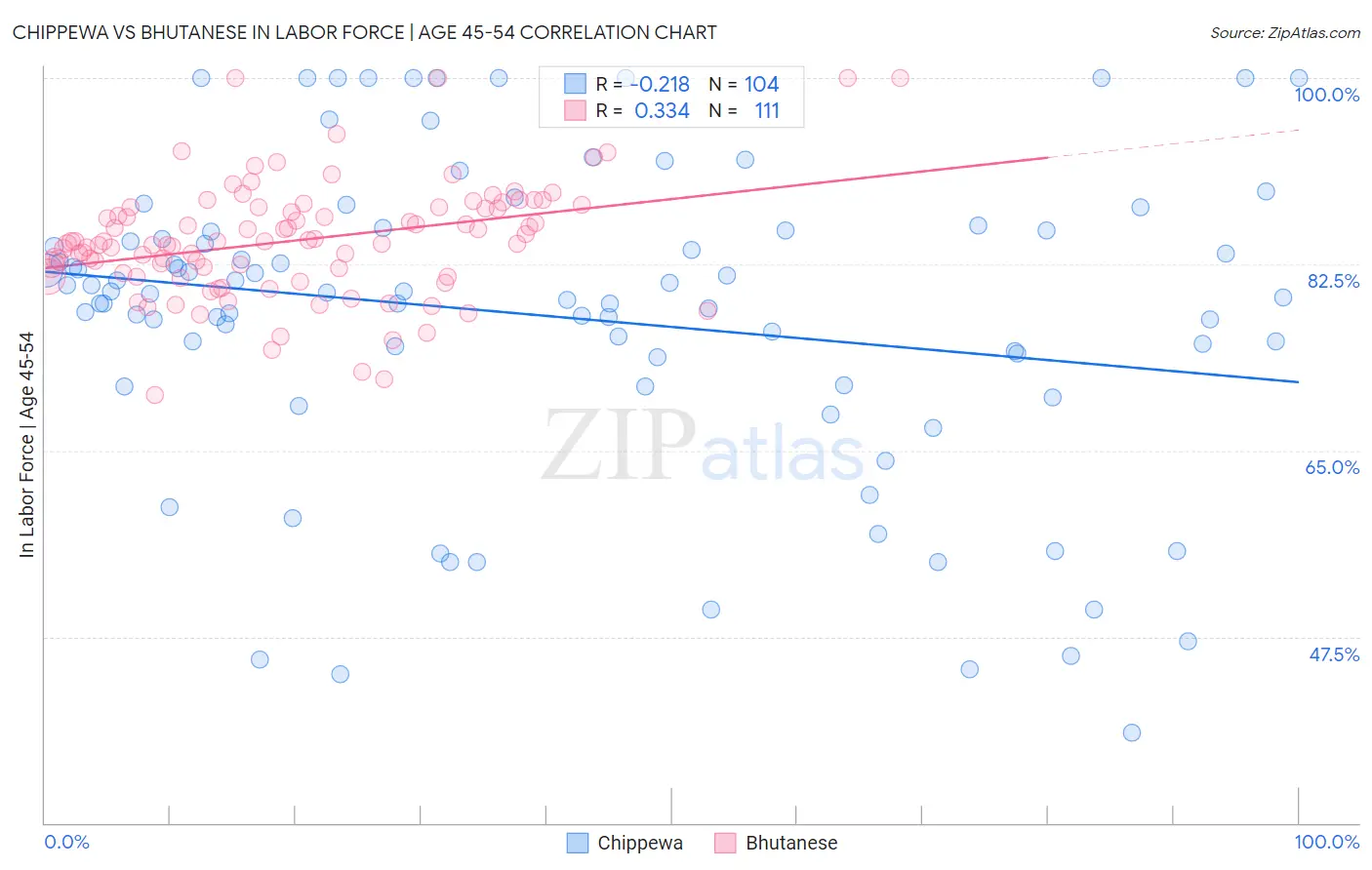 Chippewa vs Bhutanese In Labor Force | Age 45-54