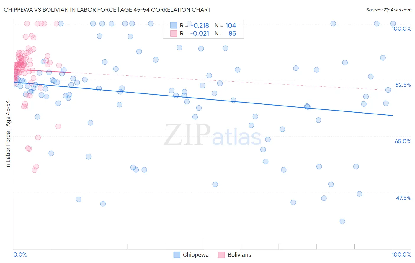 Chippewa vs Bolivian In Labor Force | Age 45-54