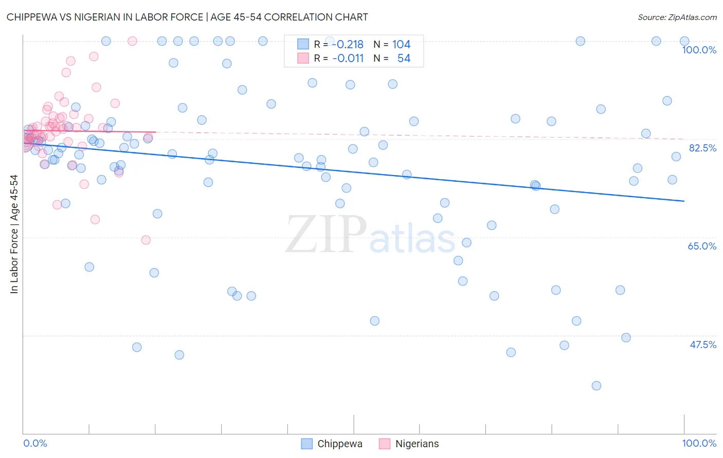 Chippewa vs Nigerian In Labor Force | Age 45-54