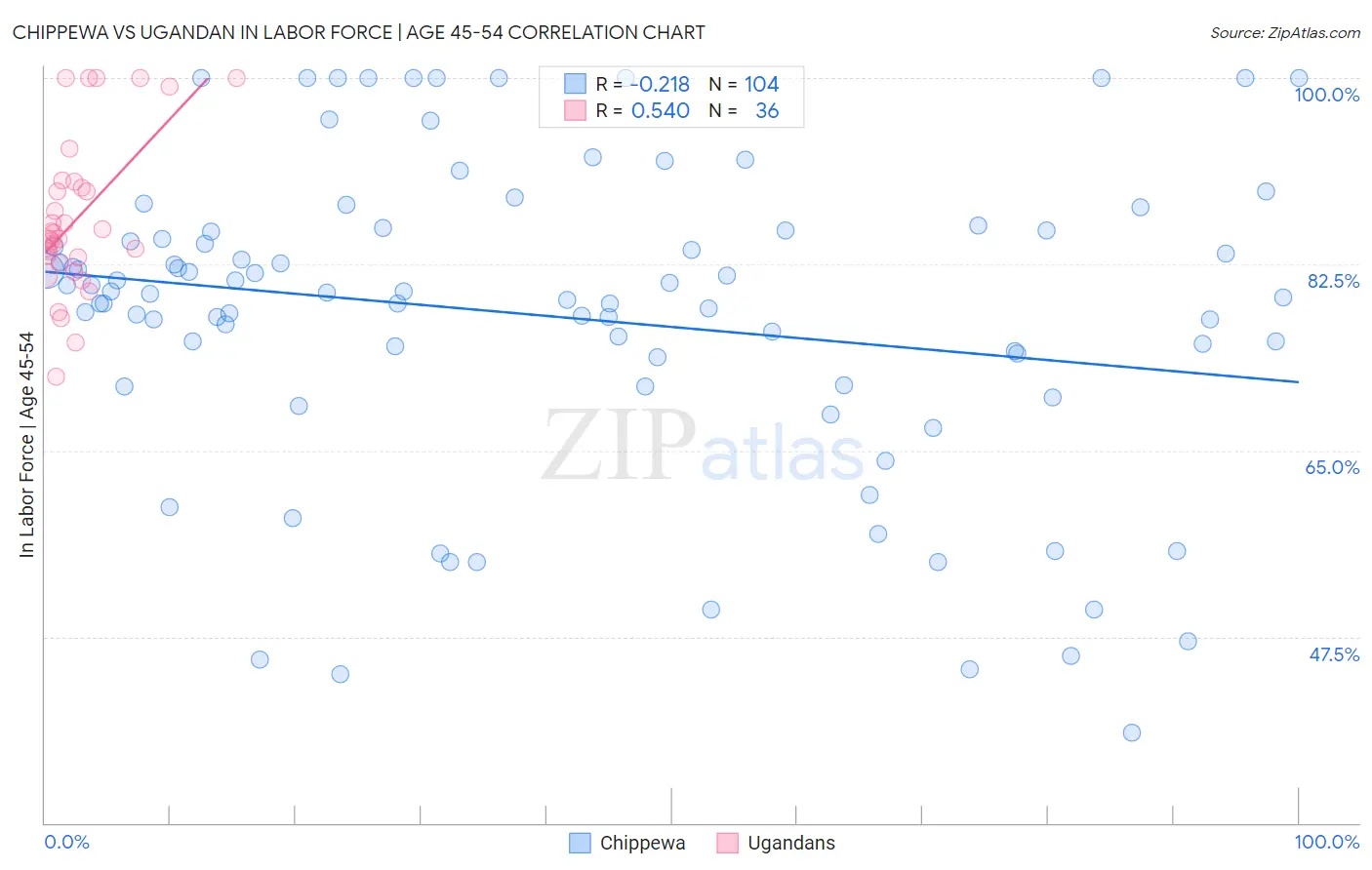 Chippewa vs Ugandan In Labor Force | Age 45-54