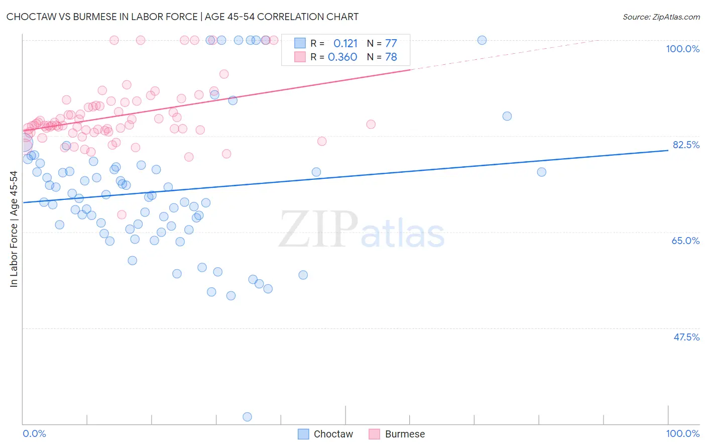 Choctaw vs Burmese In Labor Force | Age 45-54