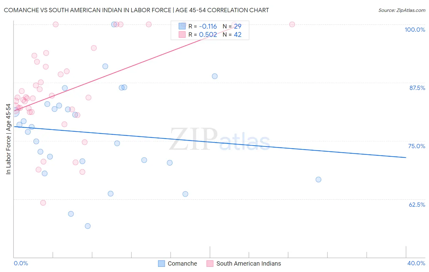 Comanche vs South American Indian In Labor Force | Age 45-54