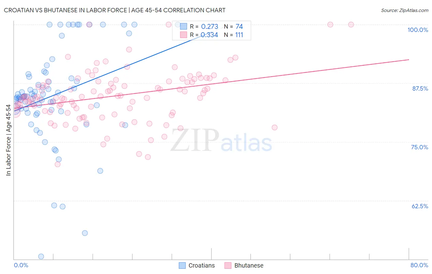 Croatian vs Bhutanese In Labor Force | Age 45-54