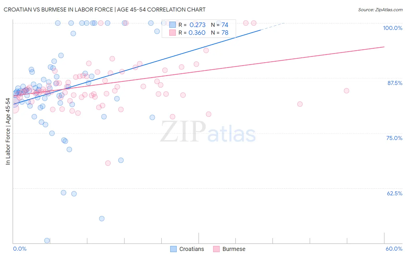 Croatian vs Burmese In Labor Force | Age 45-54