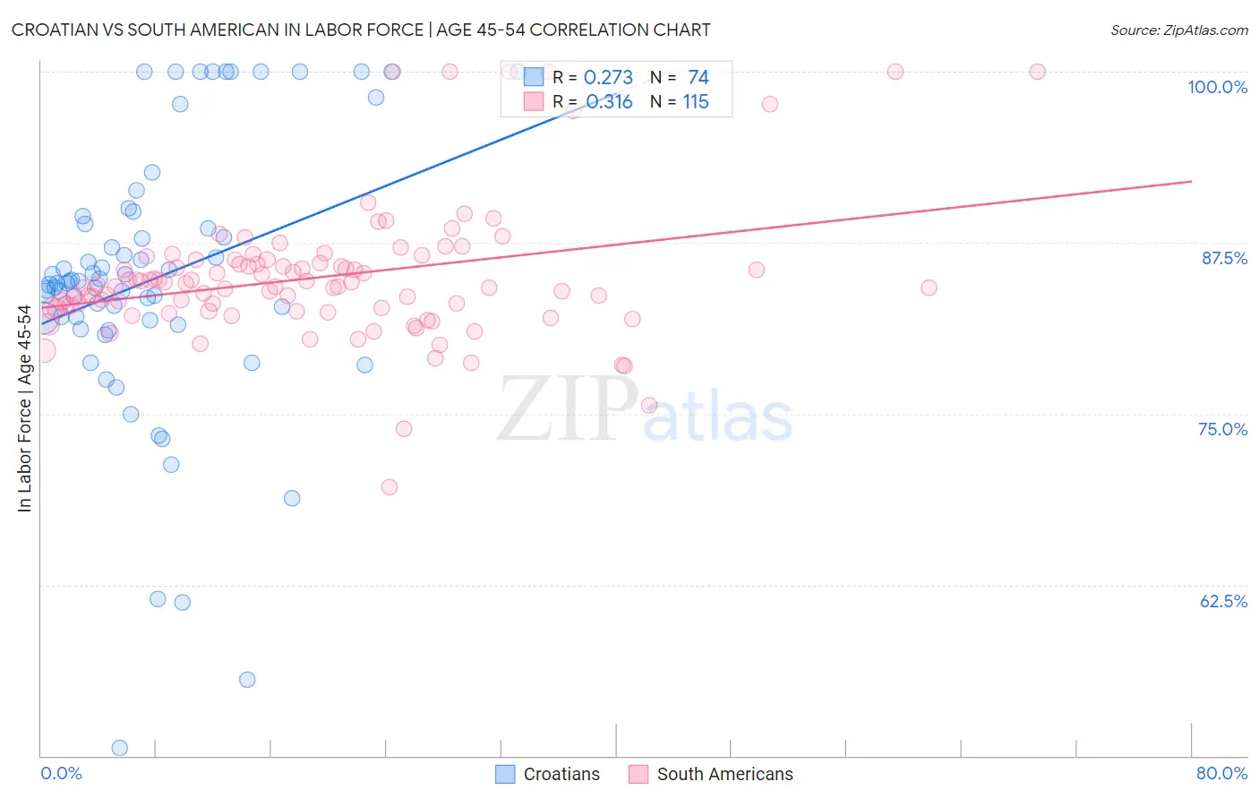 Croatian vs South American In Labor Force | Age 45-54