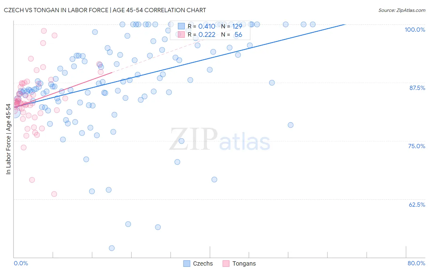 Czech vs Tongan In Labor Force | Age 45-54