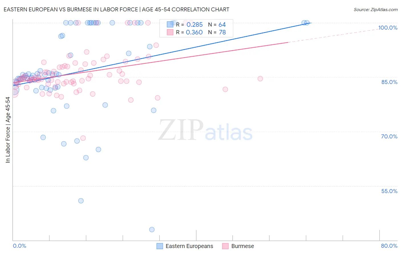 Eastern European vs Burmese In Labor Force | Age 45-54