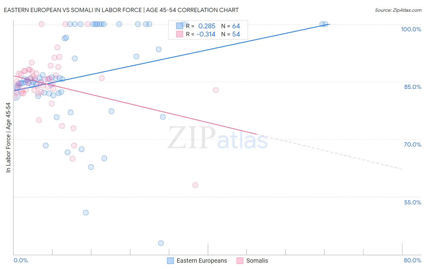 Eastern European vs Somali In Labor Force | Age 45-54