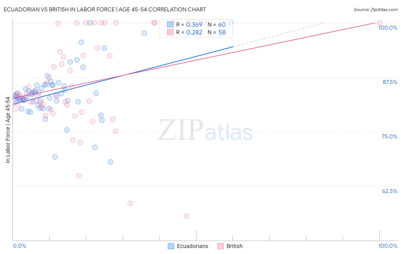 Ecuadorian vs British In Labor Force | Age 45-54