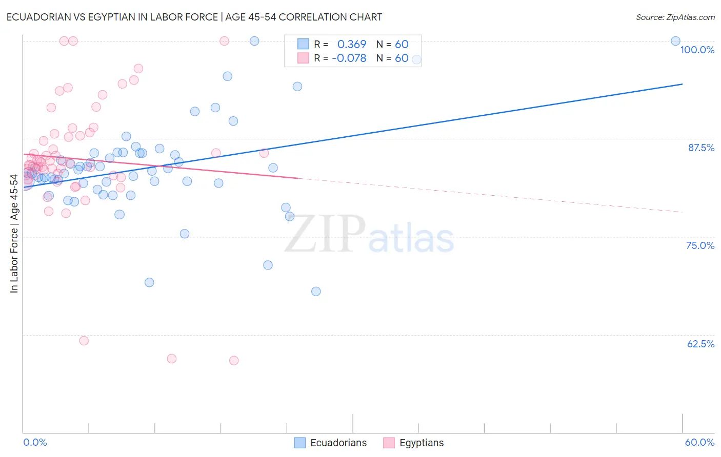 Ecuadorian vs Egyptian In Labor Force | Age 45-54
