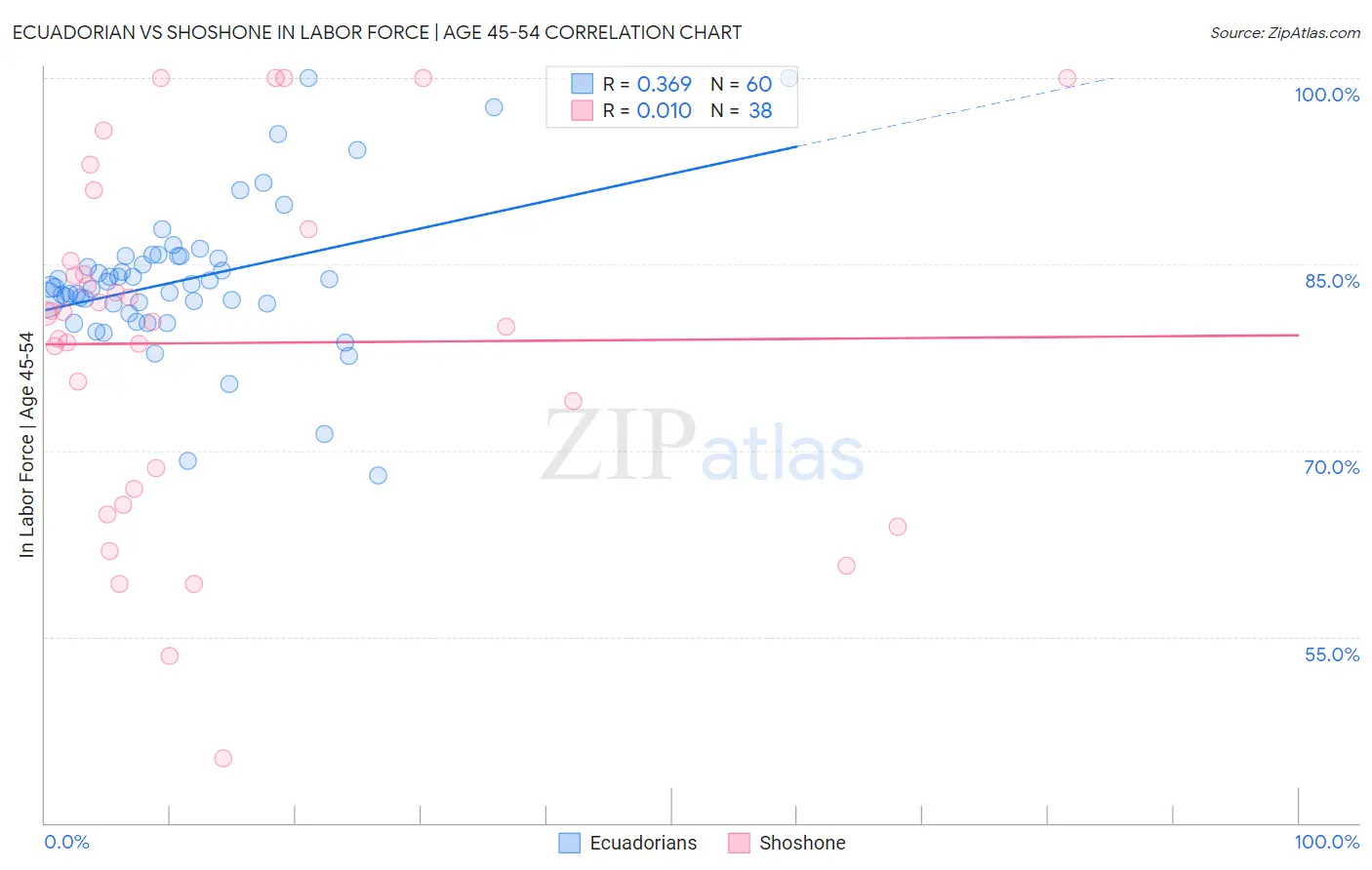 Ecuadorian vs Shoshone In Labor Force | Age 45-54