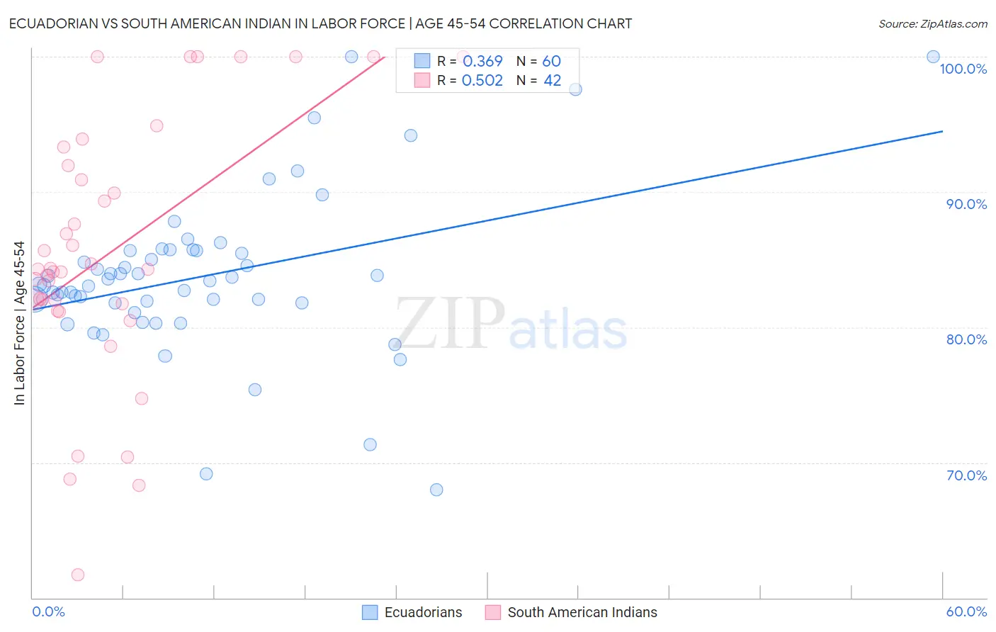 Ecuadorian vs South American Indian In Labor Force | Age 45-54