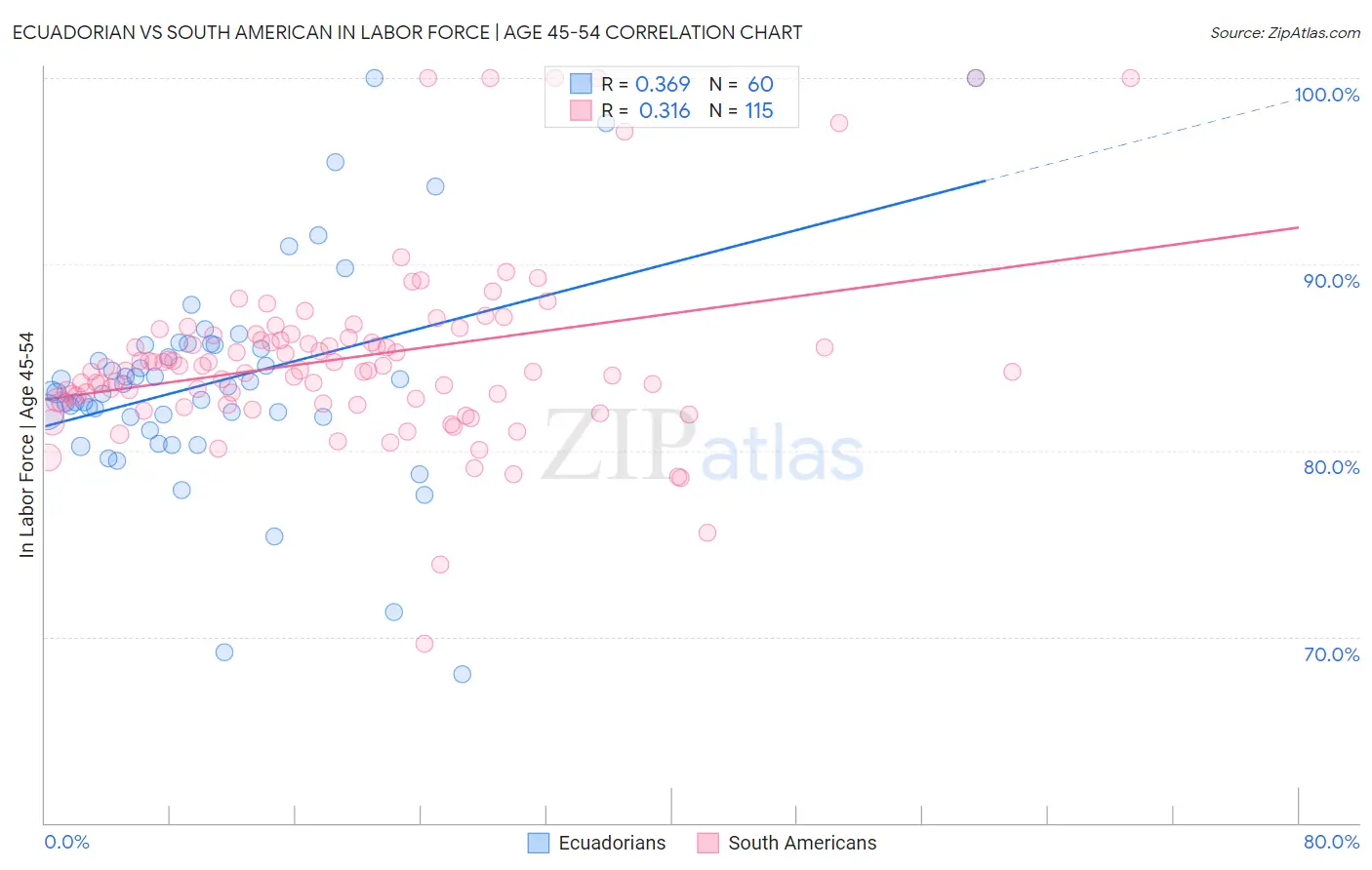 Ecuadorian vs South American In Labor Force | Age 45-54