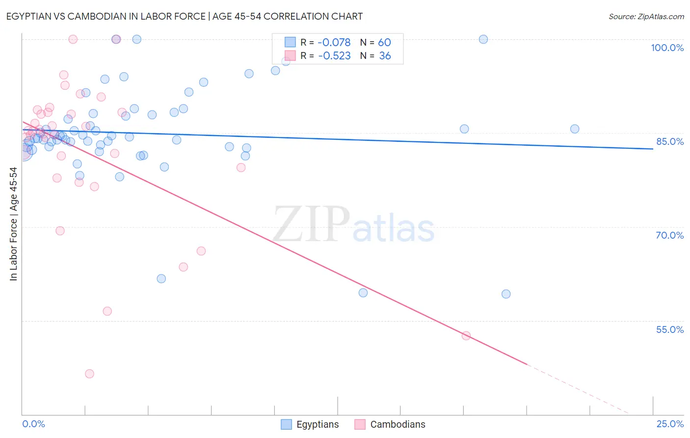 Egyptian vs Cambodian In Labor Force | Age 45-54