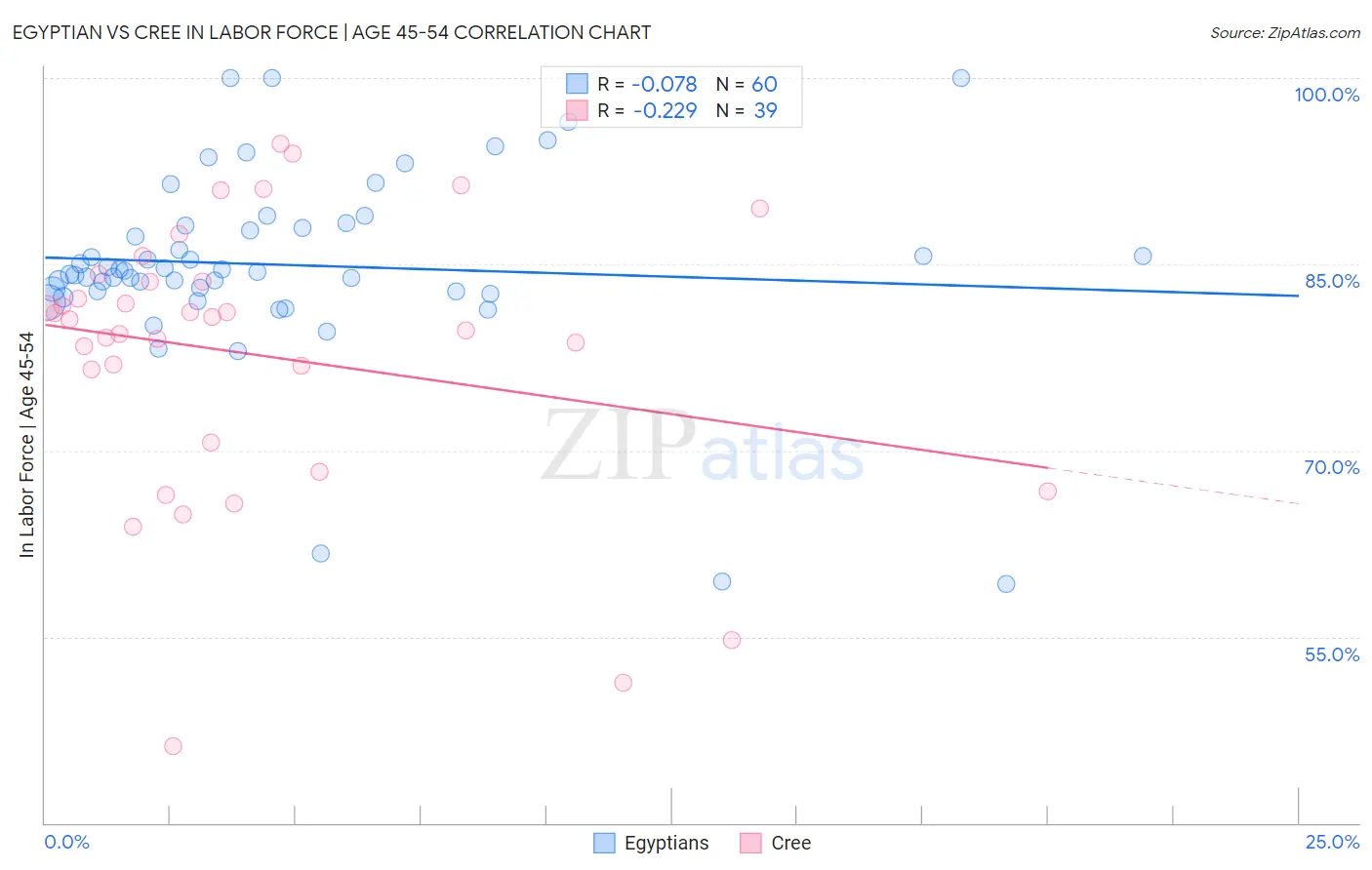 Egyptian vs Cree In Labor Force | Age 45-54