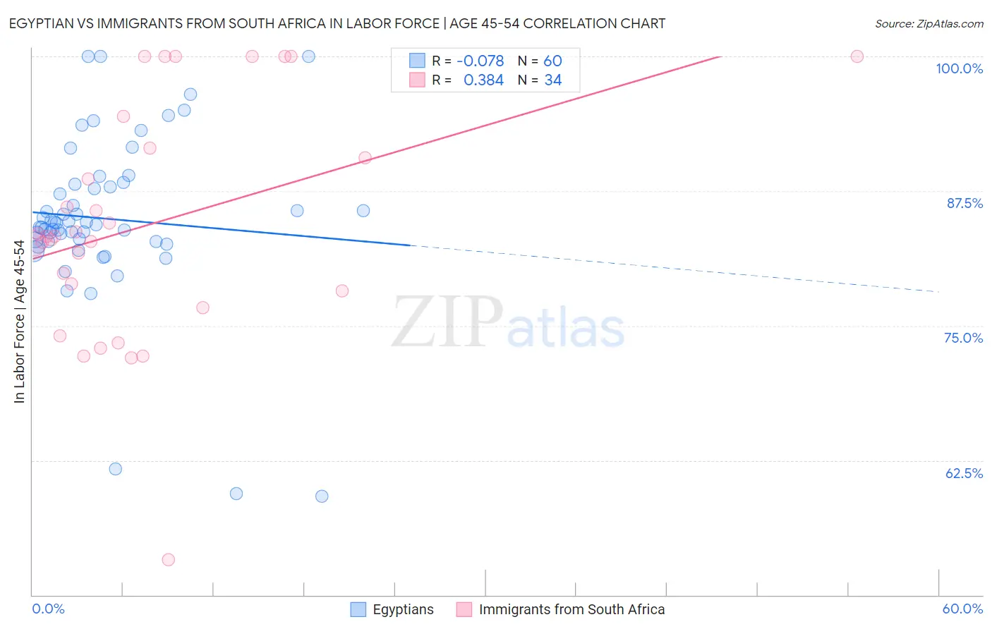 Egyptian vs Immigrants from South Africa In Labor Force | Age 45-54