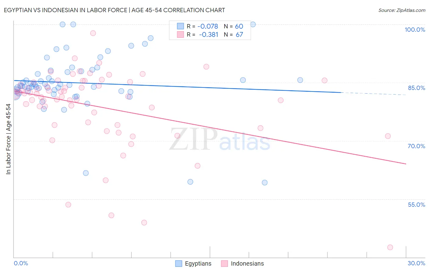 Egyptian vs Indonesian In Labor Force | Age 45-54