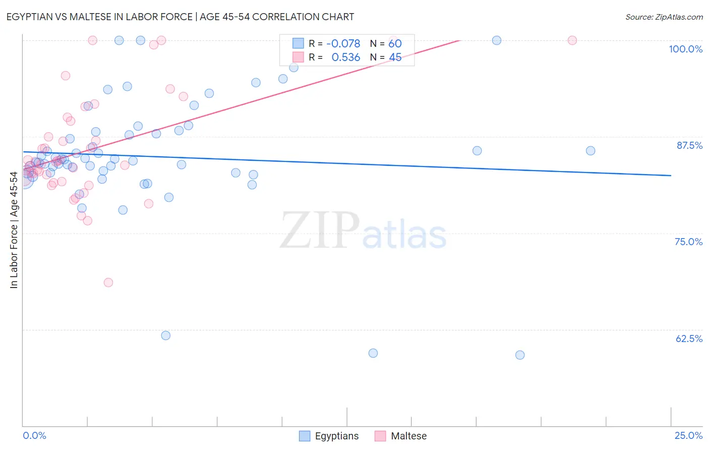 Egyptian vs Maltese In Labor Force | Age 45-54