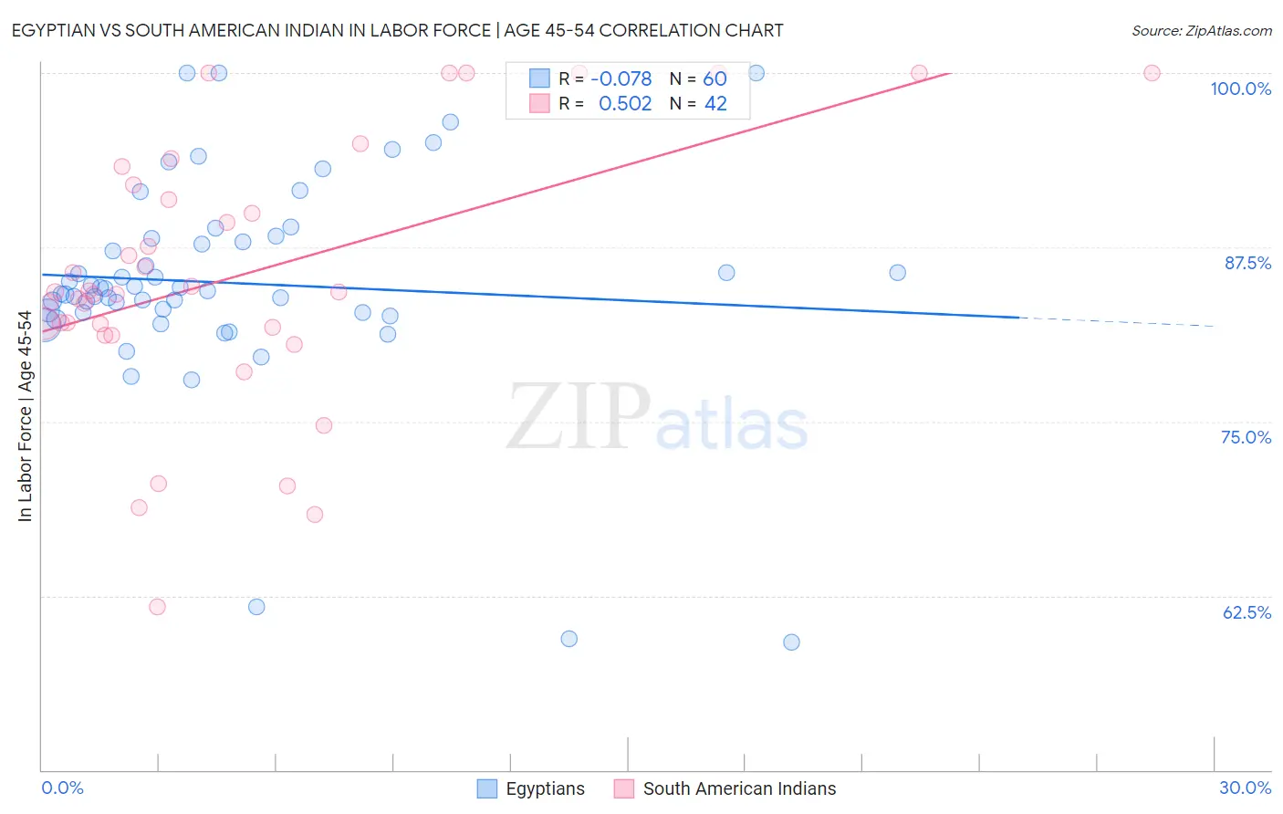 Egyptian vs South American Indian In Labor Force | Age 45-54