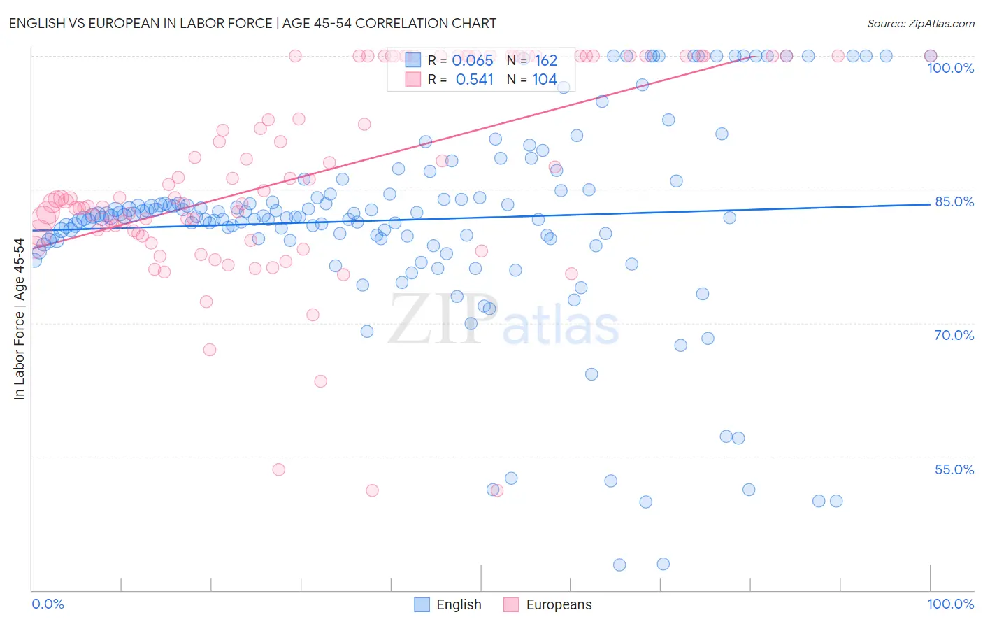 English vs European In Labor Force | Age 45-54