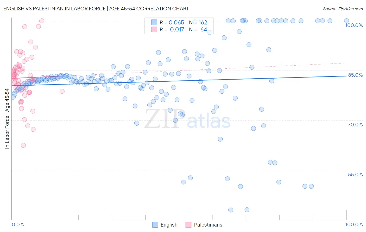 English vs Palestinian In Labor Force | Age 45-54