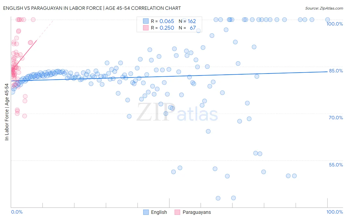 English vs Paraguayan In Labor Force | Age 45-54