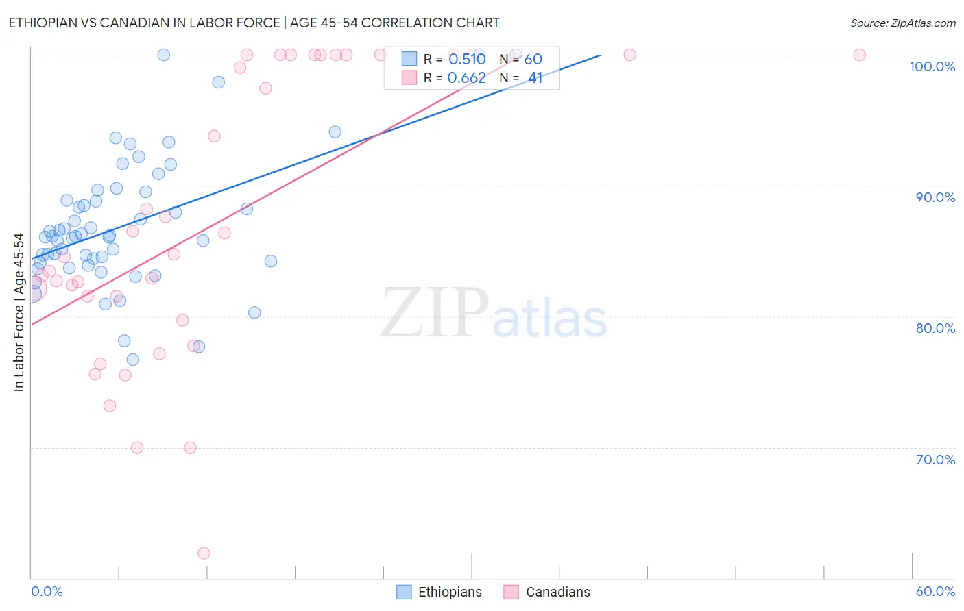 Ethiopian vs Canadian In Labor Force | Age 45-54