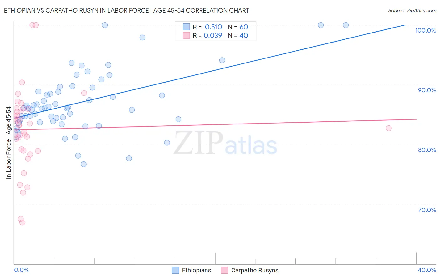 Ethiopian vs Carpatho Rusyn In Labor Force | Age 45-54