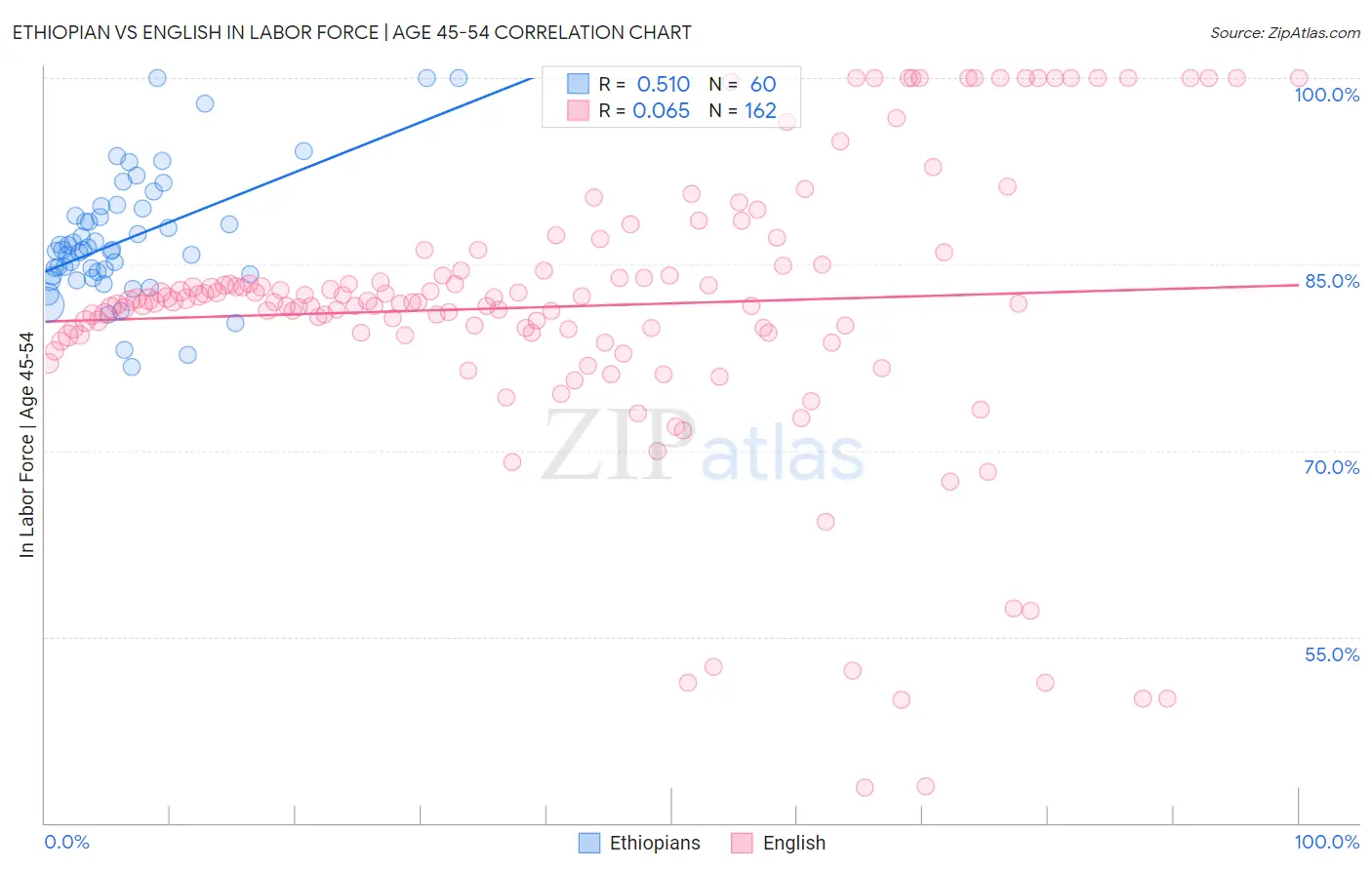 Ethiopian vs English In Labor Force | Age 45-54