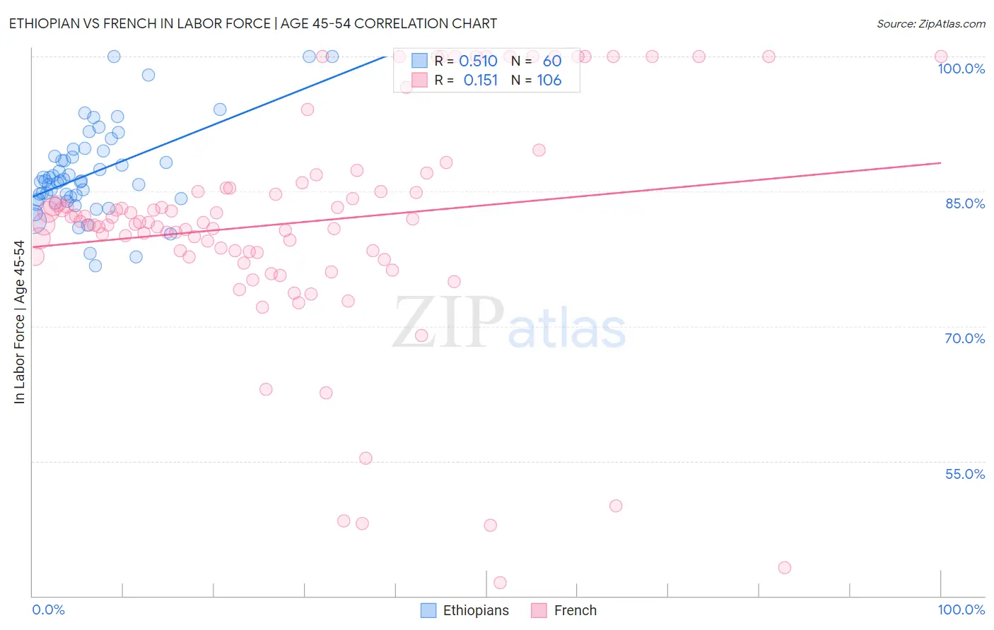 Ethiopian vs French In Labor Force | Age 45-54