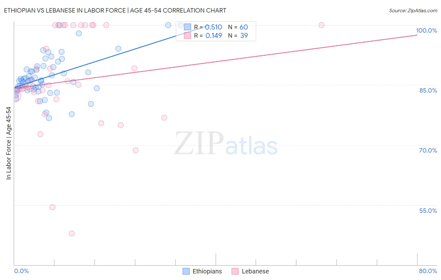 Ethiopian vs Lebanese In Labor Force | Age 45-54