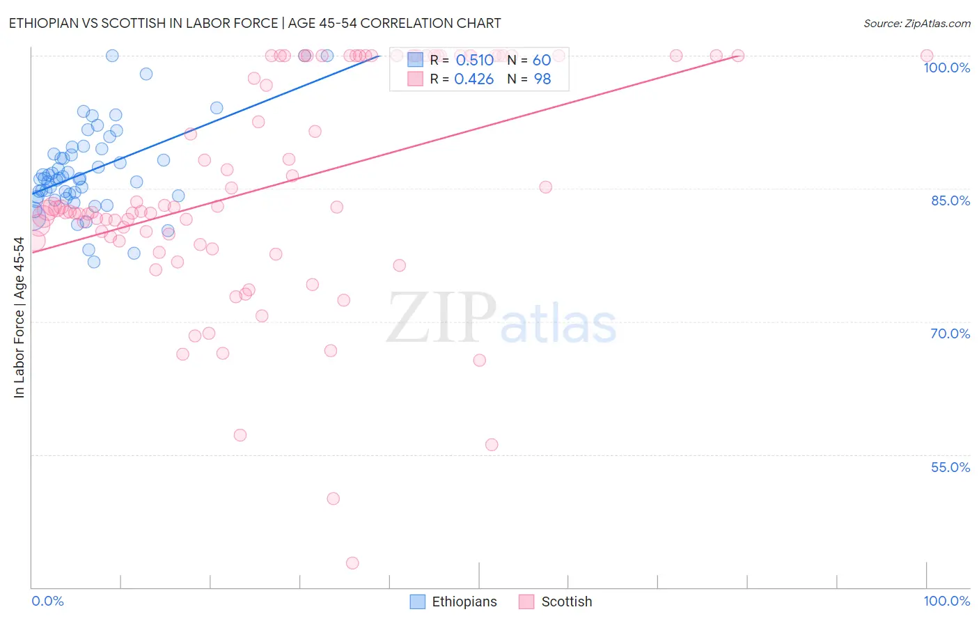 Ethiopian vs Scottish In Labor Force | Age 45-54