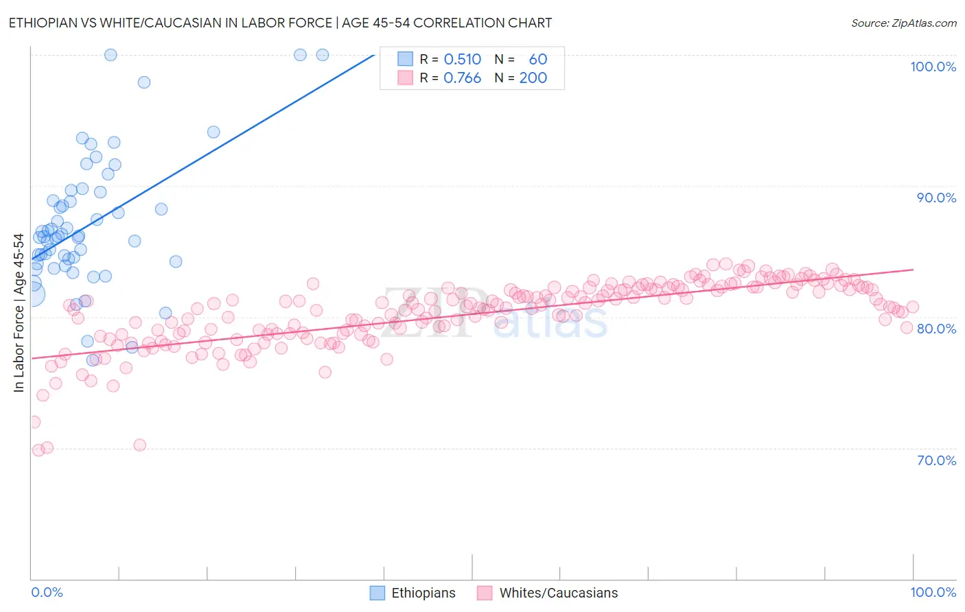 Ethiopian vs White/Caucasian In Labor Force | Age 45-54